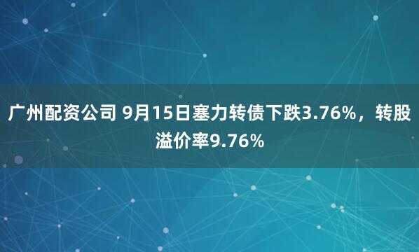 广州配资公司 9月15日塞力转债下跌3.76%，转股溢价率9.76%