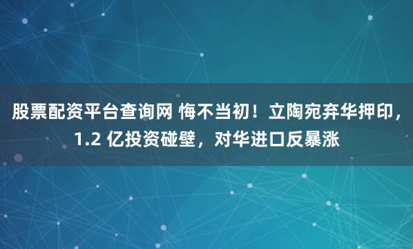 股票配资平台查询网 悔不当初！立陶宛弃华押印，1.2 亿投资碰壁，对华进口反暴涨